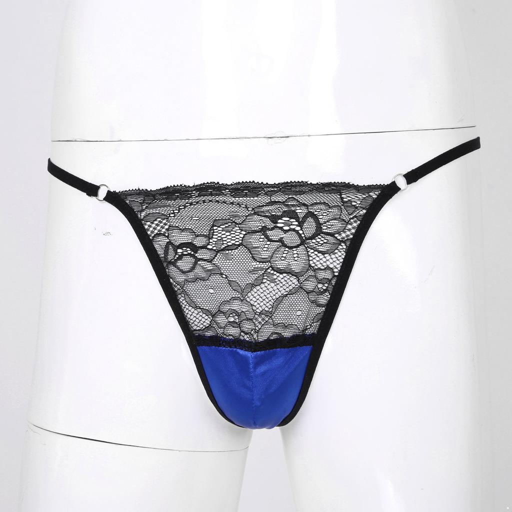 Sexy Men Sissy Sheer Lace Underwear Thong Crossdress T-back Brief Panties