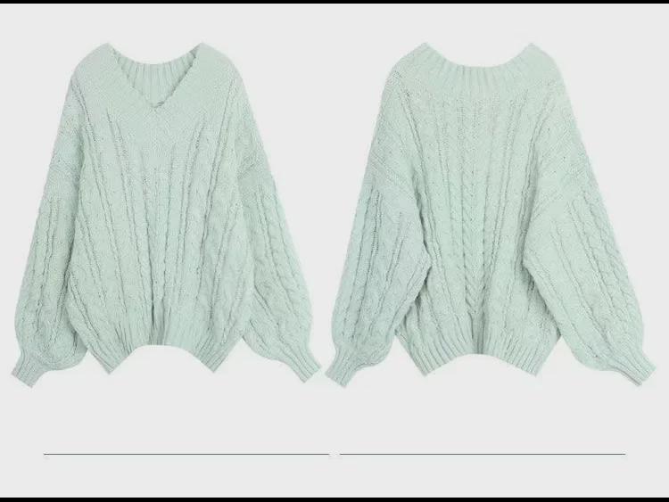 V-Neck Twisted Sweater: All-Match, Soft & Thick Wool Knit for Spring, Autumn, and Winter - Gentle, Lazy Korean Style Top