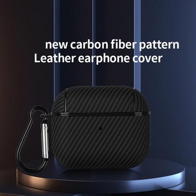 Pro Apple AirPods Pro Ochranný kryt Textura karbonových vláken Sluchátka PU Kůže PC Tvrdé pouzdro s háčkem