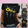 Stylish Women Floral Daisy Printed Basic T-shirt Versatile Short Sleeve Blouse For Casual Wear