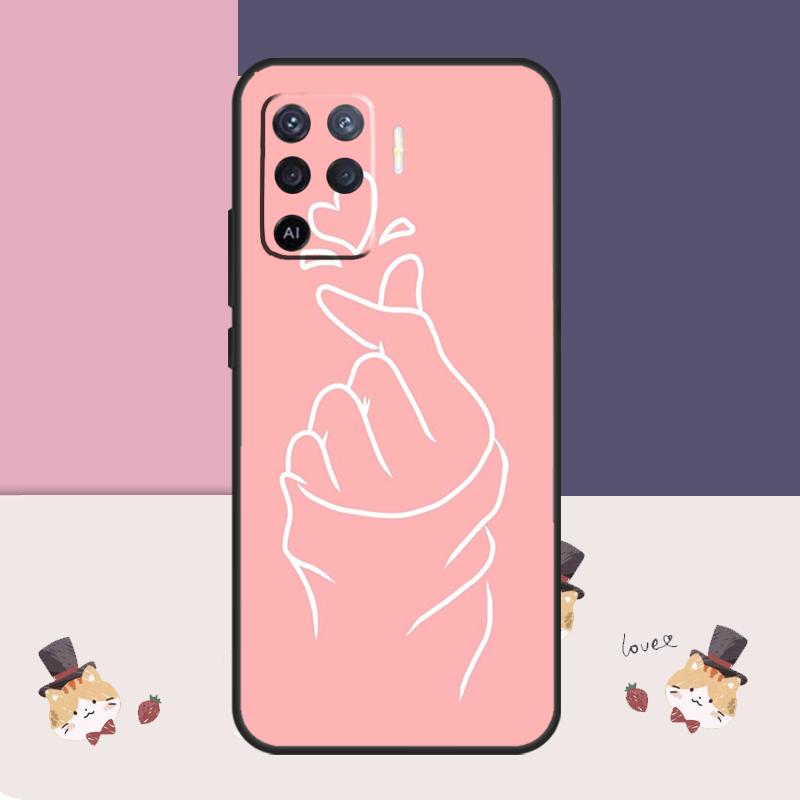 Kpop Hand Finger Heart Case For Oppo A77 A17 A57 A40 A78 A54 A74 A94 A76 A16 A96 A18 A60 A80 A38 A58 A98 A15 A5 Pro