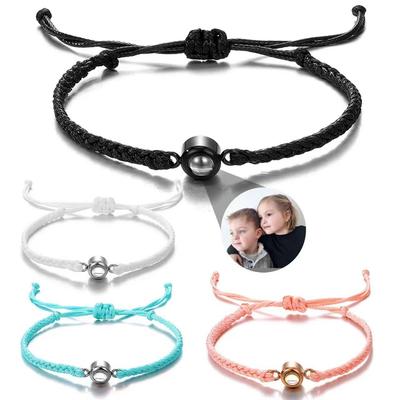 100 Languages 'I Love You' Custom Photo Woven Rope Stainless Steel Bracelet - Perfect Couple Jewelry Gift