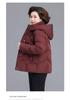 Warme Kapuzen-Daunenjacke für Damen 2025: Neue Stil Stickerei Baumwolle Winter Oberbekleidung für Mütter mittleren und höheren Alters.
