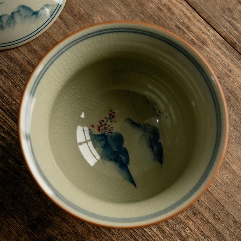 Hand Painted Ceramic Opening Landscape Gaiwan For Tea Tureen Teaware Cup Chinese Tea Bowls Vintage Chawan Tea Ceramony Set