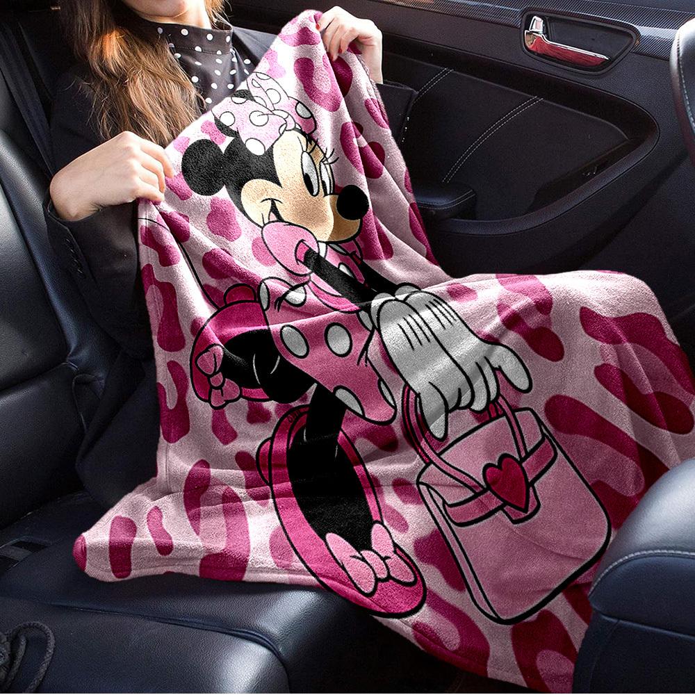 1pc Flannel Minnie Mouse Pink Leopard Print Bedding Throw Blanket Sofa Cover Gift Home Decorative Plush