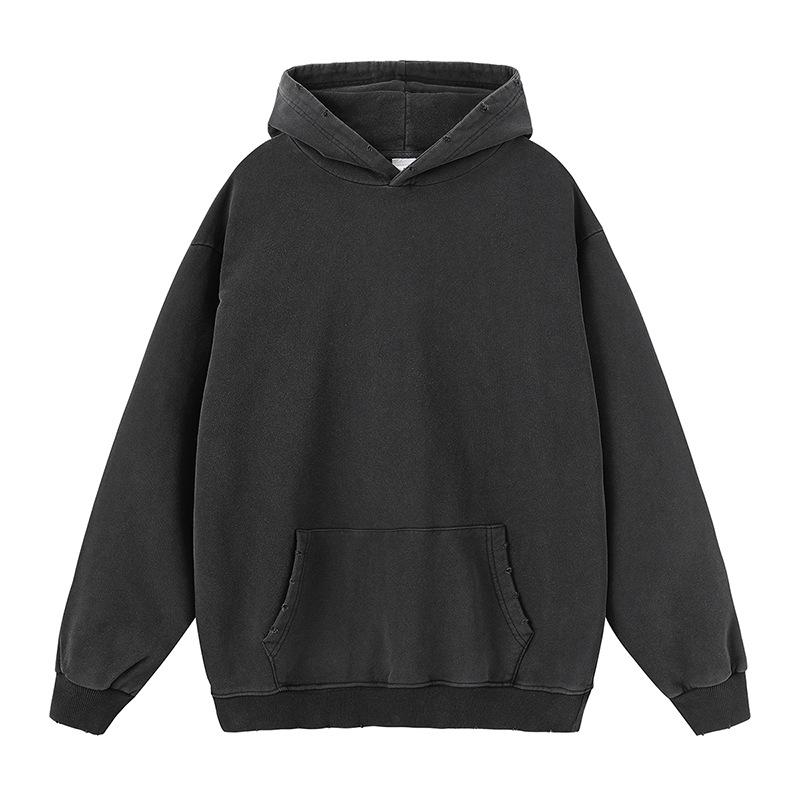 Fog Spring And Autumn American Solid Color Casual Loose Washed Boxy Hoodie Hoodie Men And Women