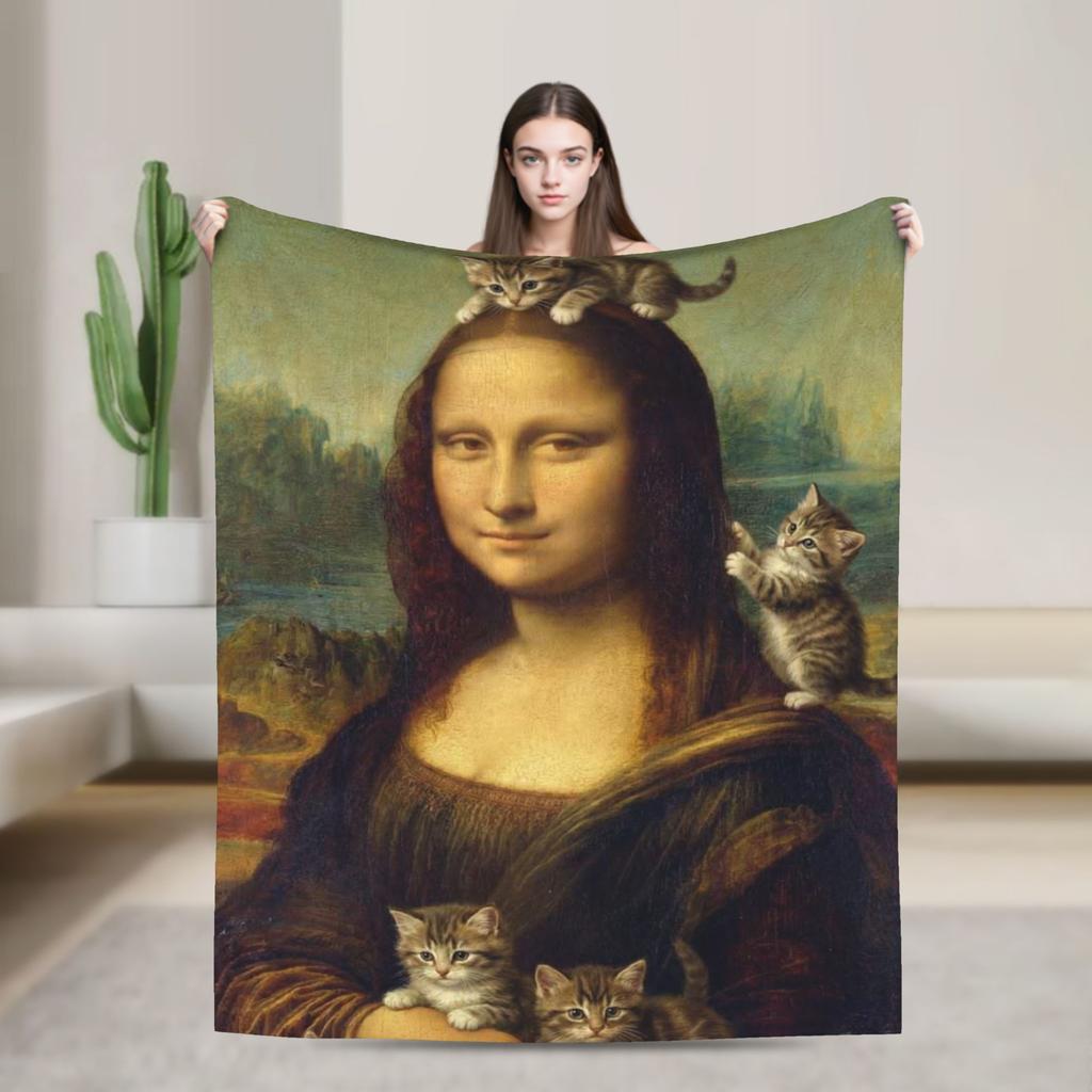 Starry Night Mona Lisa Throw Blanket Cozy Fashion Blanket  For Couch Chair Travel Car Flannel Bedspread Bed Cover