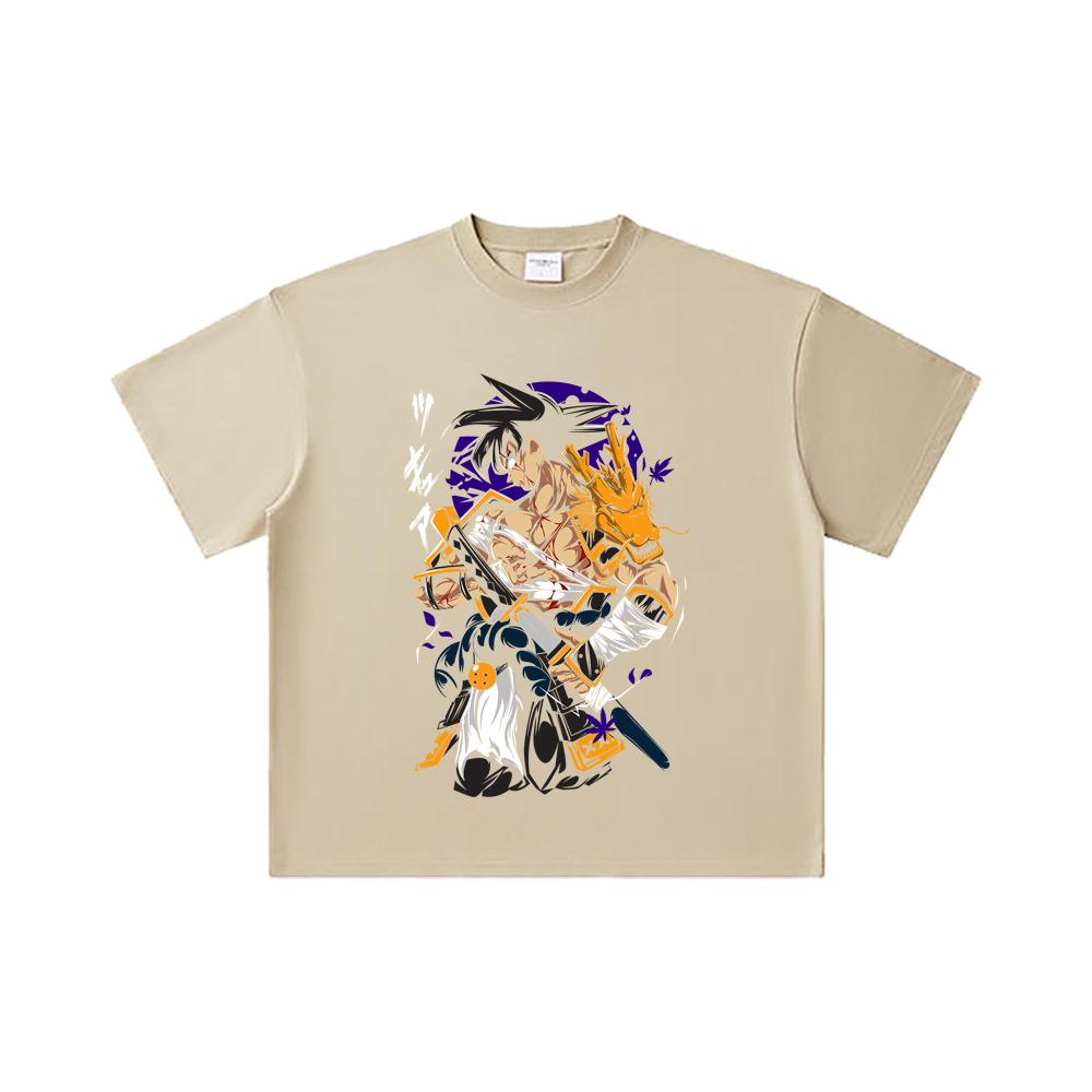 260 GSM Double Yarn 32 Count 100% Cotton Dragon Ball V68 Goku Samurai Print Unisex Heavy Cotton T Shirt