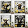 Western Highland Cow Shower Curtain, Funny Cute Art Cow Print Rustic Country Farmhouse Yellow Floral Bathroom Decoration Curtain