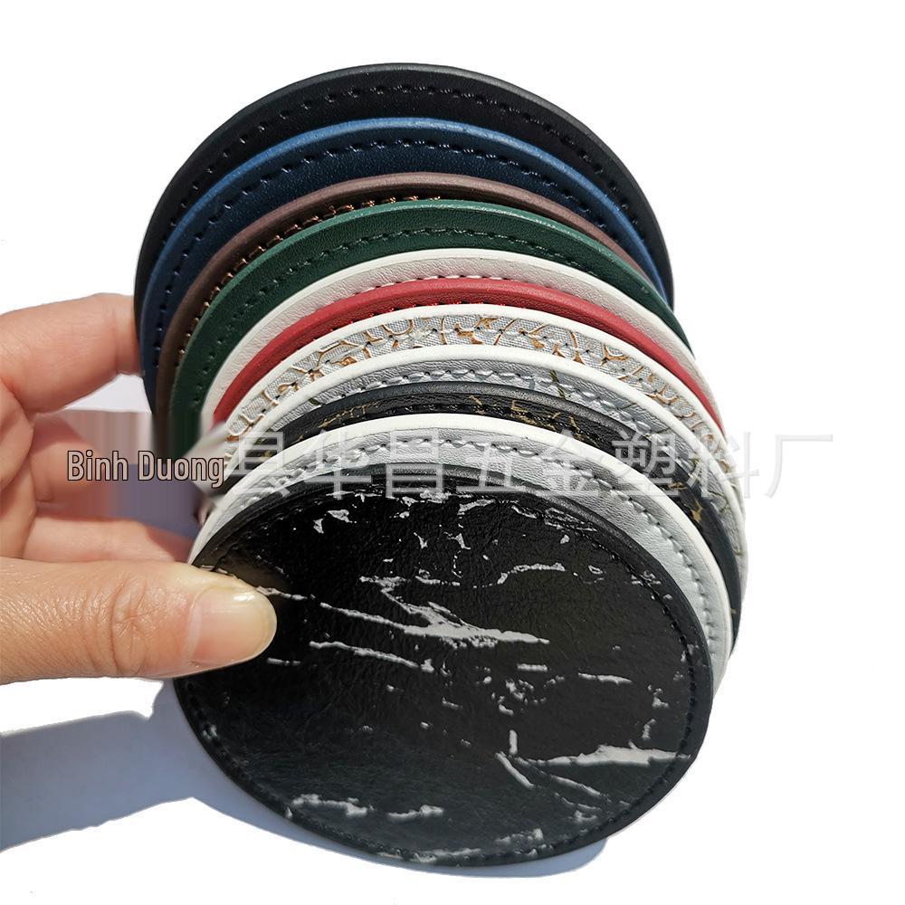 PU Heat-Resistant Non-Slip Round Leather Coaster Placemat - High Temperature Insulation Pad