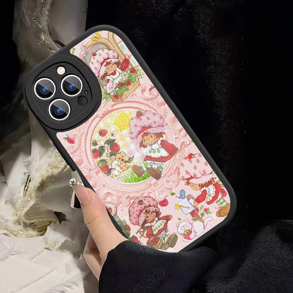 Cartoon Girl S-Strawberry S-Shortcake For IPhone 16 15 14 13 12 11 Pro Max Plus Shockproof Leather Soft Phone Cover