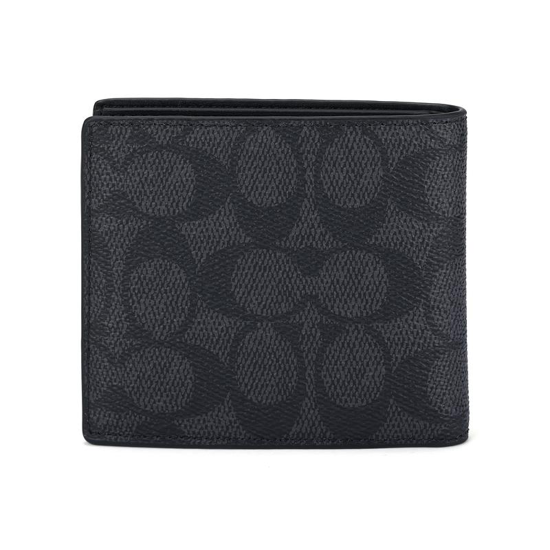 COACH Billfold Wallet 10 Brand Embossed Print Coated Canvas Wallet Small Men's Black black