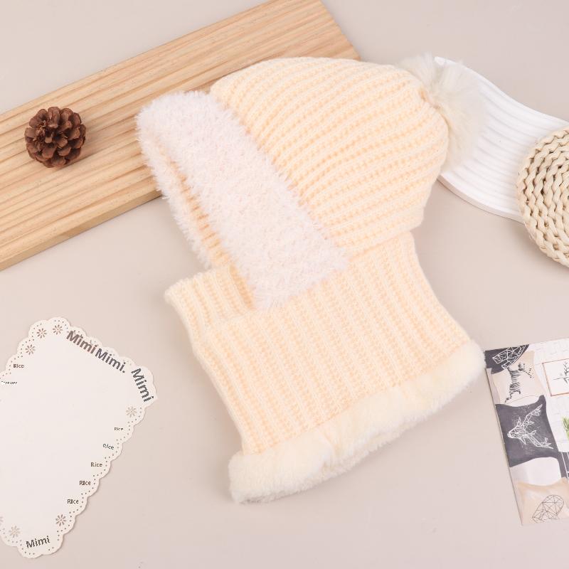 Women Hooded Cap Winter Knitted Balaclava Hat Ear Protection Fluffy Hat Lady Mask Neck Integrated Warmth Cover Hat