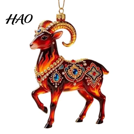 Decorative Hanging Ornaments for Tree 2PCS Christmas Goat Ornaments, 2D Acrylic Ornament Shopping Mall Pendants, Lightweight Festive Holiday
