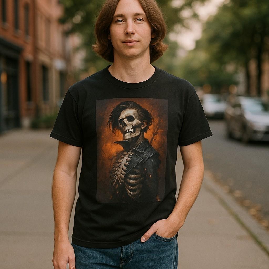 Gothic Skeleton T-Shirt | Unisex Heavy Cotton Tee for Halloween, Spooky Apparel S