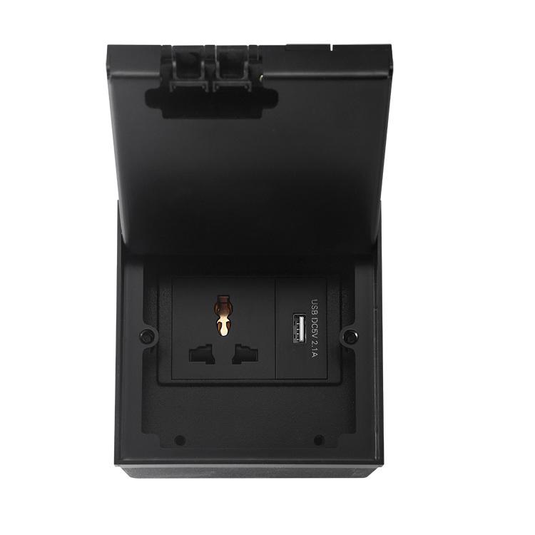 Gold Concealed Euro Floor Socket with USB Charging, Stainless Steel Flush Design