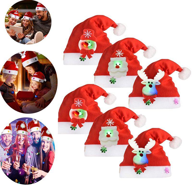 Light Kids Led  Adult Christmas Hat Santa Claus Snowman Reindeer Cap Xmas Gifts