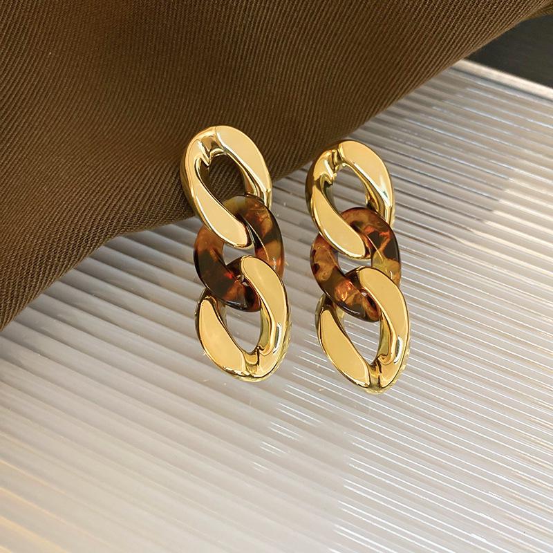 Retro Coffee Leopard Print Silver Needle Stud Earrings - Stylish High-End Design