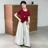 Ensemble d'été deux pièces fleuri à manches courtes irrégulières style coréen pour filles