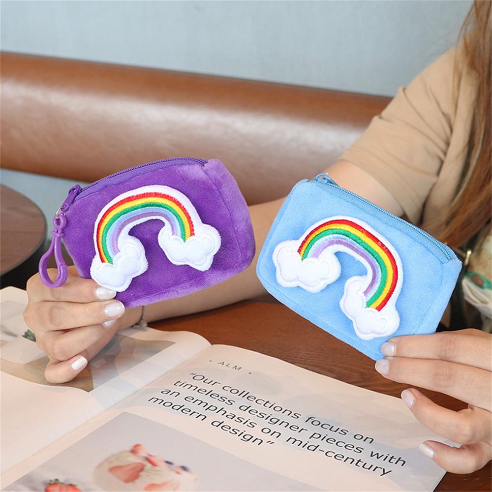 Candy 3D Rainbow Coin Purse Plush Small Wallet Zipper Key Pouch Card Holder Mini Headphone Storage Bag for Women Student
