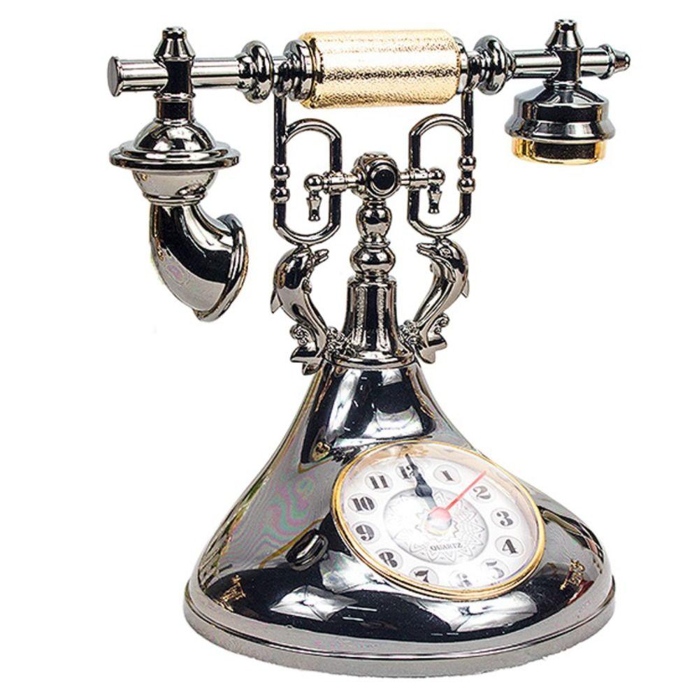 Handmade Telephone Clock Model Antique Telephone Clock Ornaments Simple Telephone Alarm Clock Home