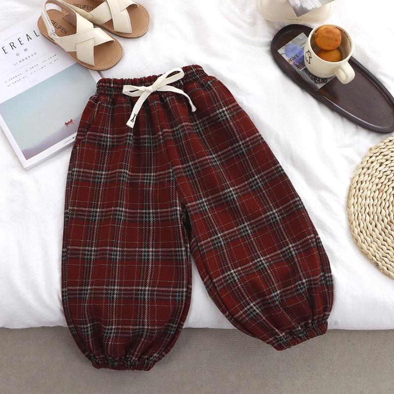 

Children s Pants Autumn Winter New Casual Vintage Grid Boys and Girls Baby Korean High Elastic Sports Pant Kids Lantern Pants 90 червоний