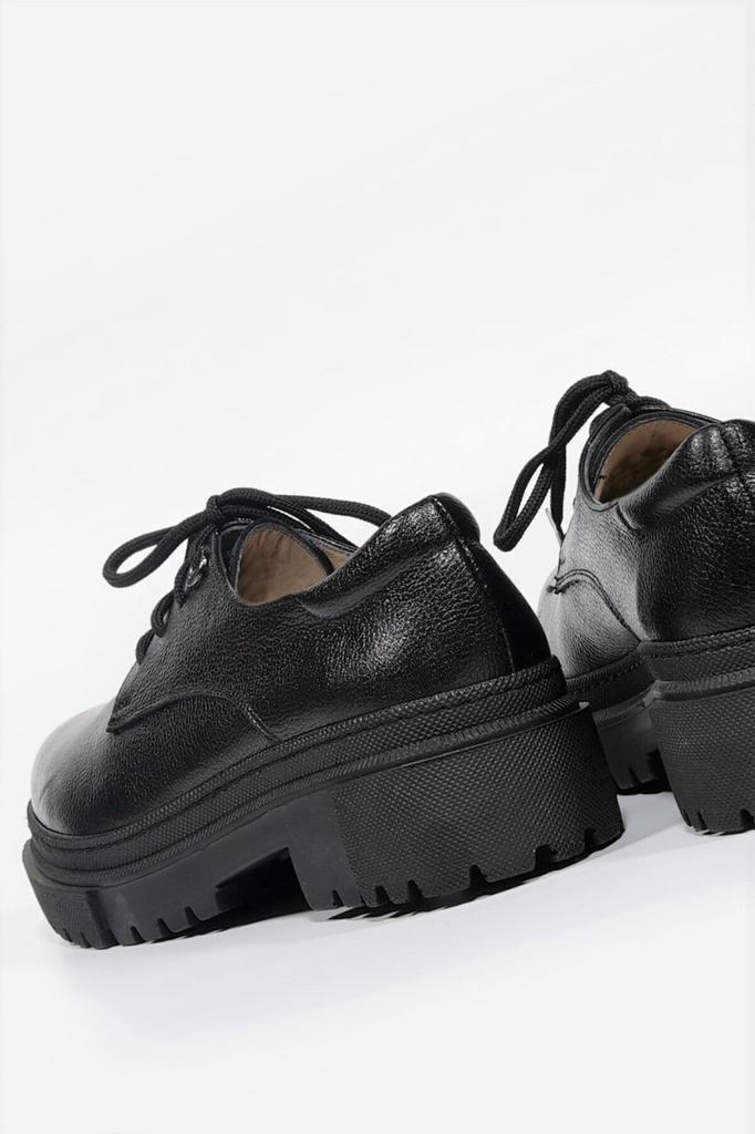 Women's Fashion Genuine Leather Thick Heeled Oxford Black Lace-up Oxford Shoes