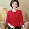 Herbst Damen Woll-Cardigan Bestickt Strass Rundhals Gestrickter Cardigan Pullover