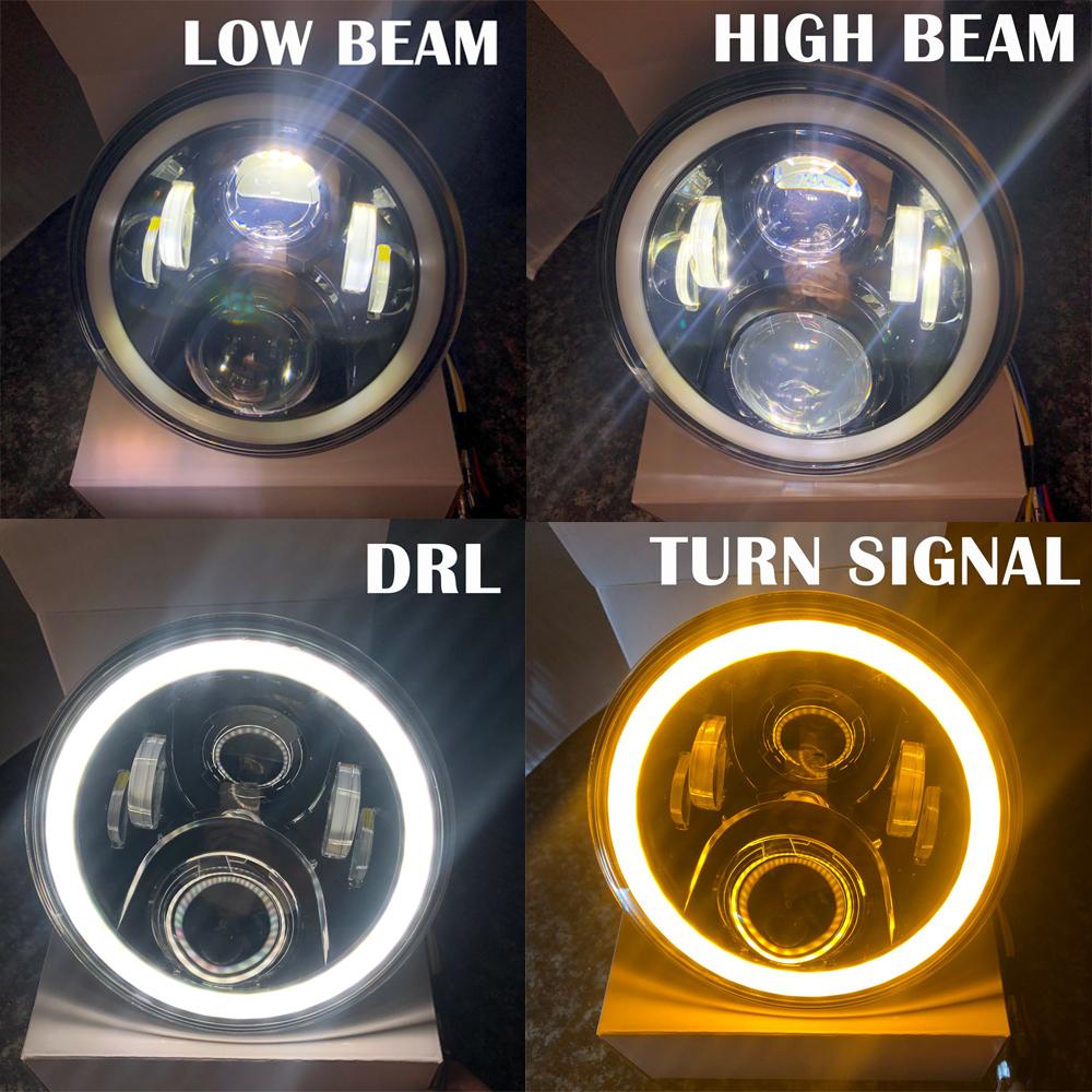 7 Inch Round LED Car Motorcycle Headlight 40W 60W Hi/Low Beam White(Amber) DRL Halo Ring Angle Eyes for Wrangler for Suzuki