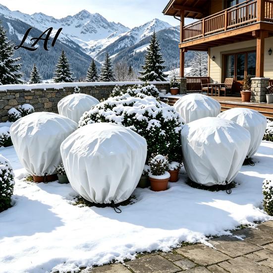 Reusable Non-woven Garden Fabric Plant Winter Protection Cover Frost Cloth with Drawstring Freeze Cold Resistant Yard Cover Bag for Outdoor