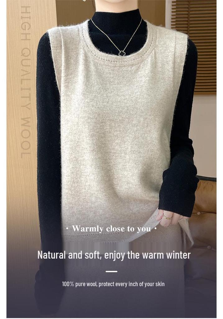 Women's Loose Pure Wool Square Neck Vest - Autumn 2024 New Layering Knit Sweater Shawl Top