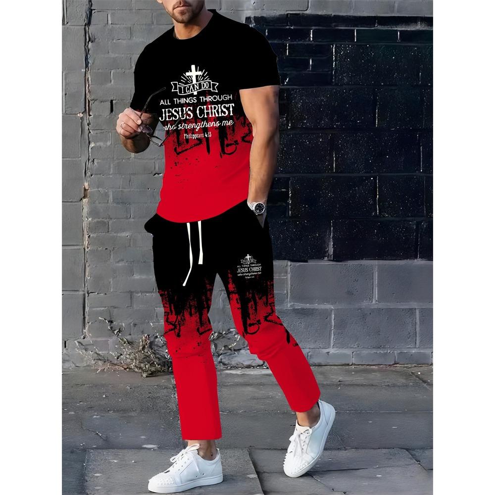 New Summer And Spring Fashion Men's Sportswear T-shirt Trousers Pants Suit Casual Short-sleeved Suit Jogging Fitness Clothing