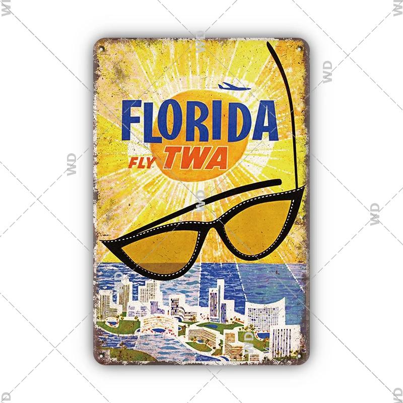 Vintage krajobraz miejski metalowa plakietka emaliowana londyn paryż floryda nowy jork plakaty podróże dekoracje płyta metalowy obrazek dekoracje ścienne barowe