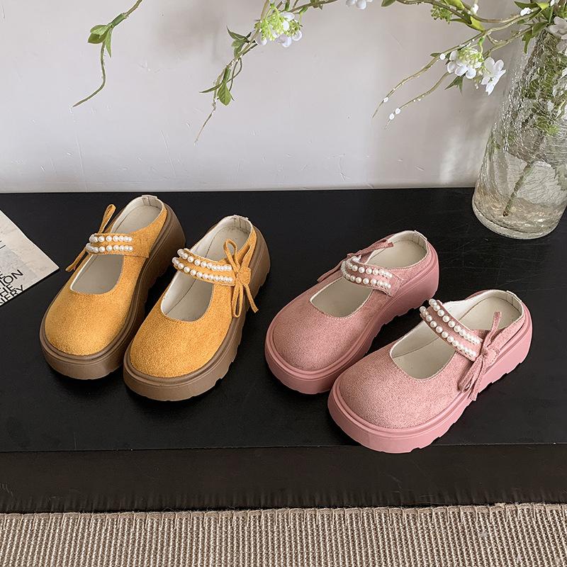 Liten väska huvuddrag dam vår ny retro mode pärla rosett tjockbottnade halvtofflor