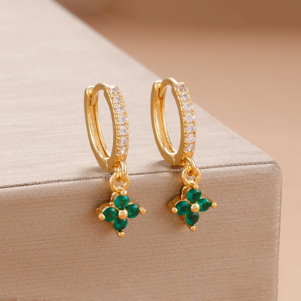 Luxury Stainless Steel Small Dangle Earrings Crystal Zirconia Flower Pendant Earrings Hypoallergenic Women's Jewelry