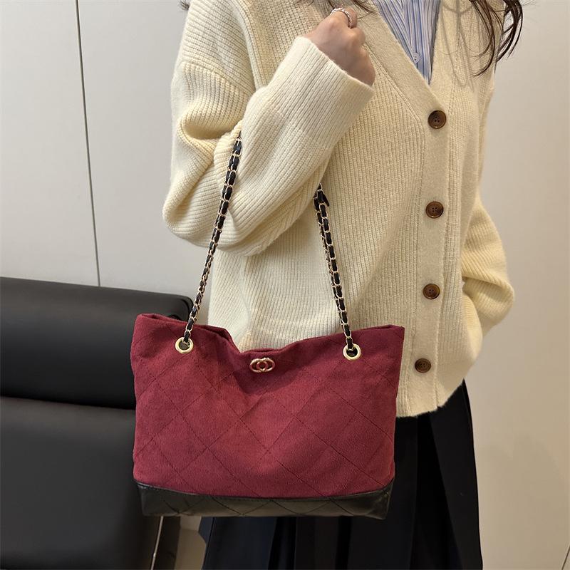 Women's Luxury Suede Diamond Chain Shoulder Bag, 2025 Trend, Large Capacity Tote