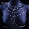 Shiny Crystal Rhinestone Bra Chain Harness Jewelry for Women Sexy Hollow Choker Necklace Body Harness Chain Bikini Top
