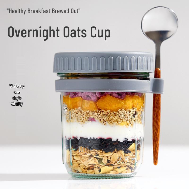 Tazza da colazione portatile in vetro sigillabile a prova di perdite per avena, latte e insalata.