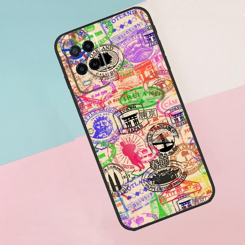 Passport Travel Stamps For Oppo A74 A94 A54 A80 A78 A98 A40 A60 A18 A38 A58 A15 A17 A77 A57S A16 A76 A96 Phone Case