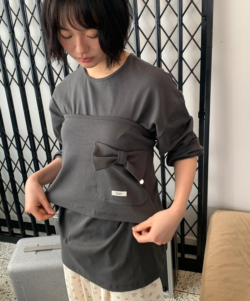 RONRON Wrap Ribbon Pocket Long Sleeve Charcoal