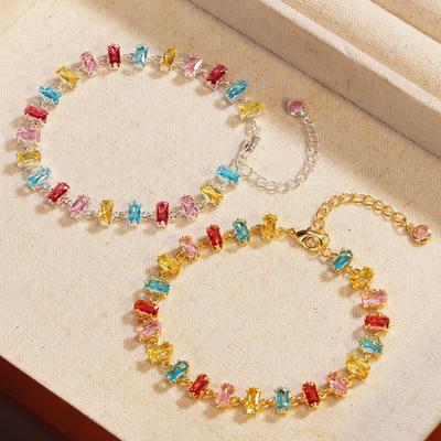 2026 New Sparkling Colorful Crystal Bracelets for Women Ins Metal Chain Bracelet Party Jewelry Valentine's Day Gift