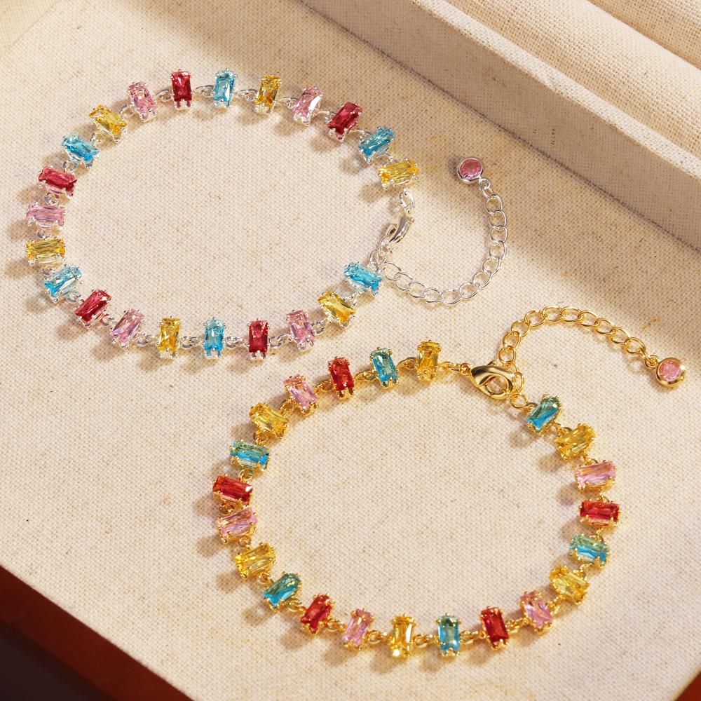 2026 New Sparkling Colorful Crystal Bracelets for Women Ins Metal Chain Bracelet Party Jewelry Valentine's Day Gift