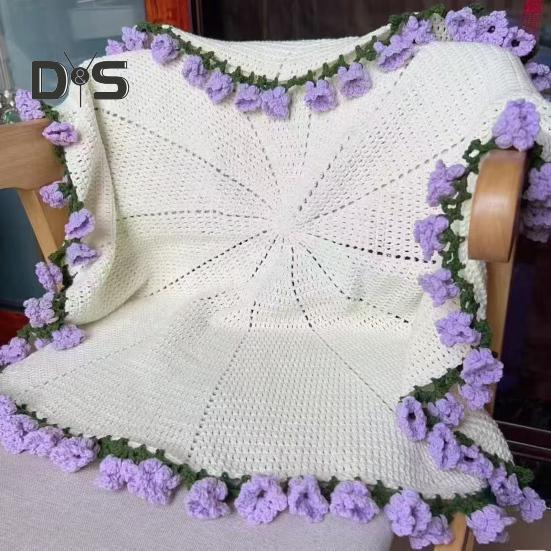 Flower Blanket Crocheting Kit Rose Bouquet Blanket DIY Kit Crochet Bouquet Throw Blanket Craft Set for Mother's Day Gift Home Sofa Couch Decor