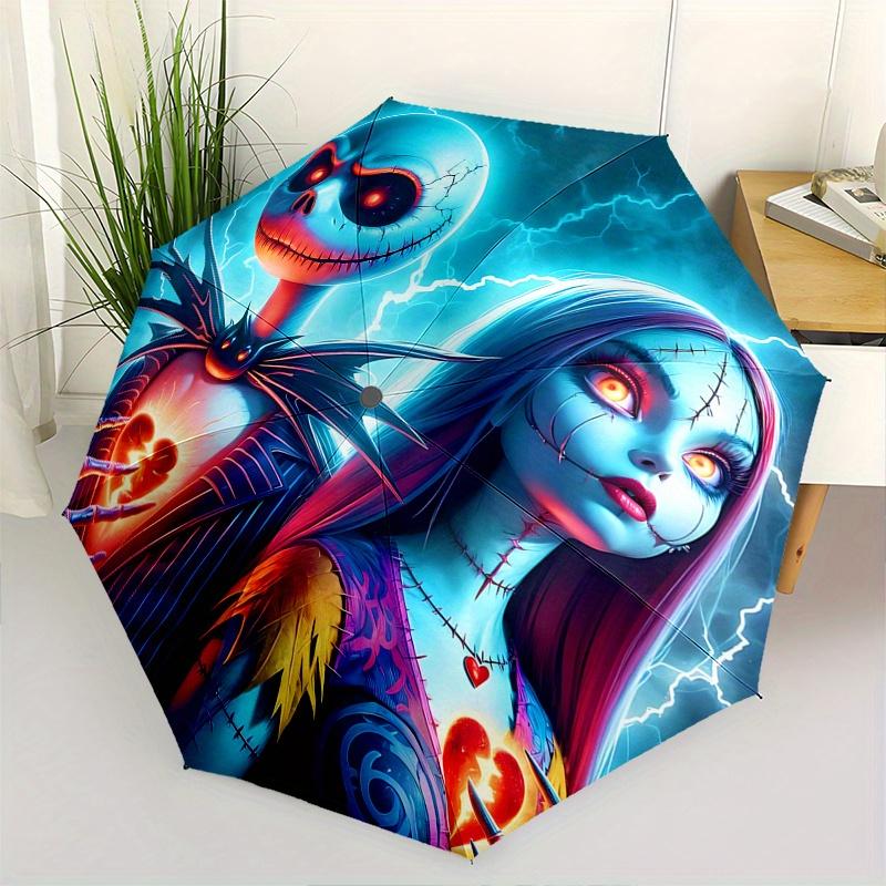 

1 Auto Open Jack Skellington, Sally Themed Colorful 8 rib Portable Umbrella for Men and Women, A Compact Commuting Companion Suitable for Da