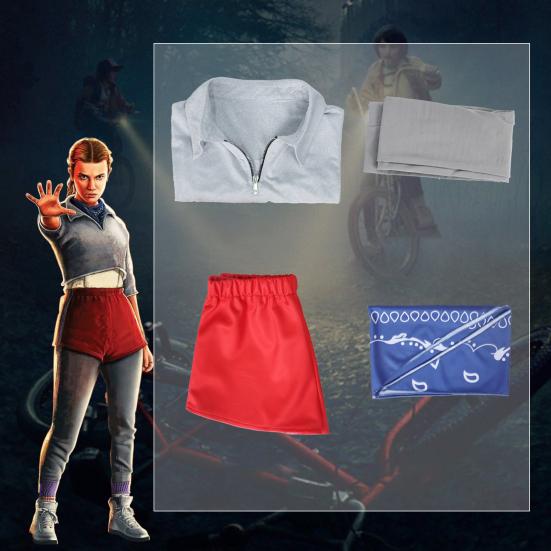 1 Set Eleven Cosplay Kostüme Damen Oberteil Schal Shorts Strumpfhose Set Halloween Cosplay Outfits für Mädchen Kostümpartys Fan-Treffen Fotoshootings