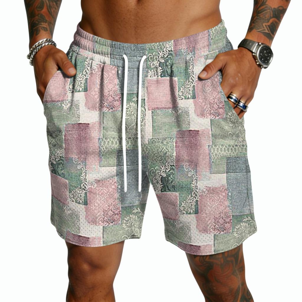 Herren Kordelzug Taille Lässig Karomuster Leicht Schnelltrocknend Shorts Fünf Zoll Lockerer Schnitt Atmungsaktiv Sommerbekleidung