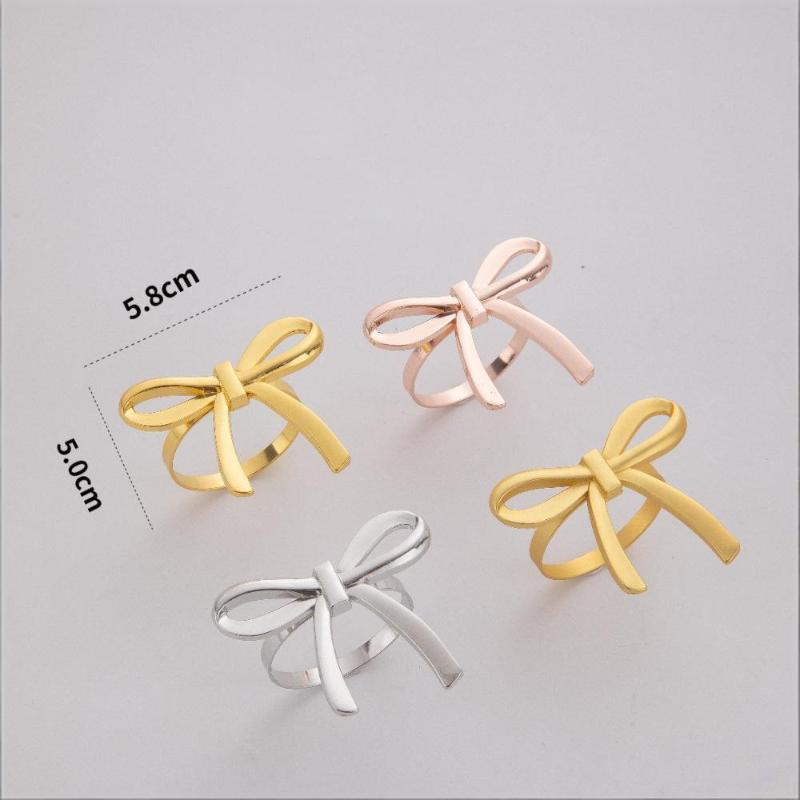 4Pcs Gold Bow Napkin Ring, Reusable Napkin Holder, Suitable For Valentine'S Day, Parties, And Wedding Table Decorations
