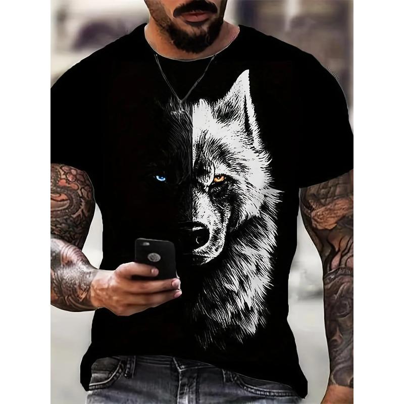 Summer Men's T-shirt 3D Printed Animal Wolf Fashion Trend Short Sleeved Casual Comfortable Plus Size Round Neck Top
