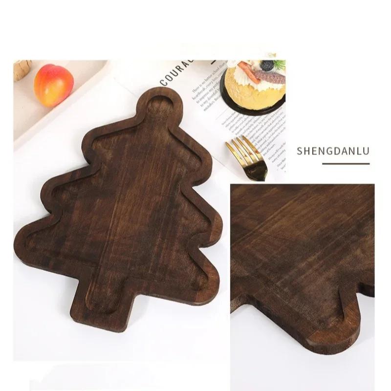 1Pc Christmas Wooden Tray Santa Hat Christmas Tree Shape Candy Snacks Dessert Fruit Tray New Year Christmas Party Supplies