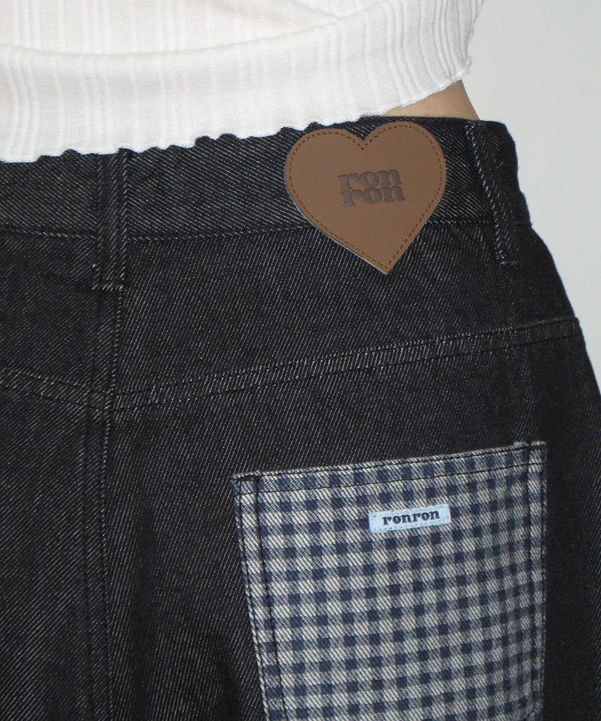 RONRON Check Combi Bermuda Denim Pants Indigo Blue